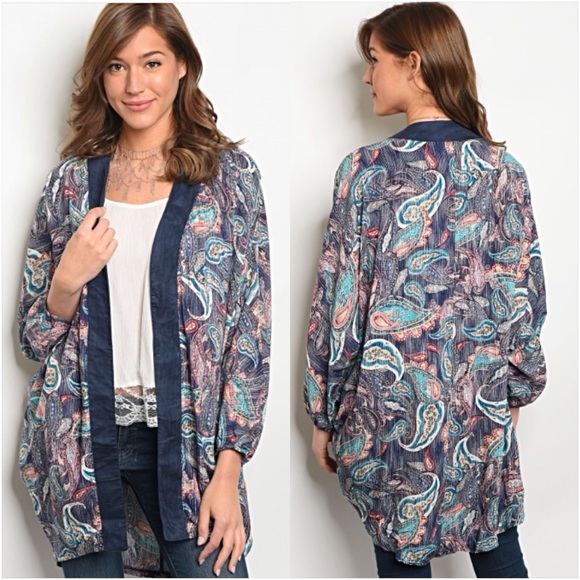 Cozy Chic Paisley Relaxed Cardi Kimono SM - Picture 7 of 7